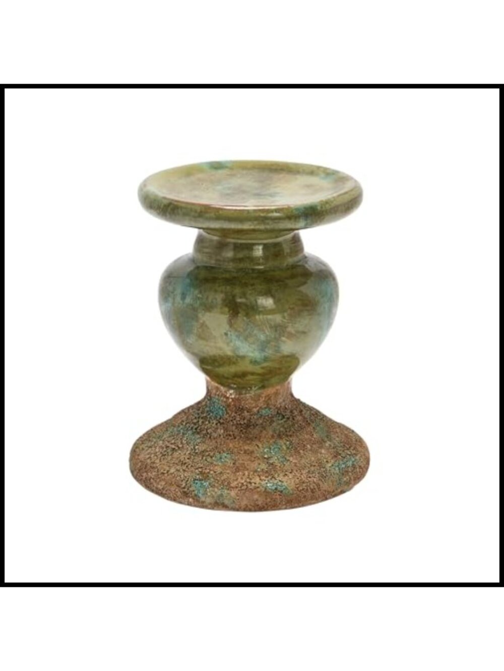 Terracotta Pillar Candle Holder Distressed Finish 2-Tone Sculptural